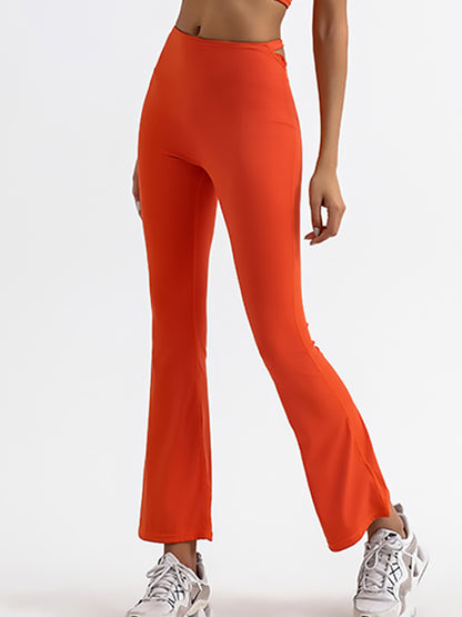 Solid Color High-waisted Hollow Out Flare Pants