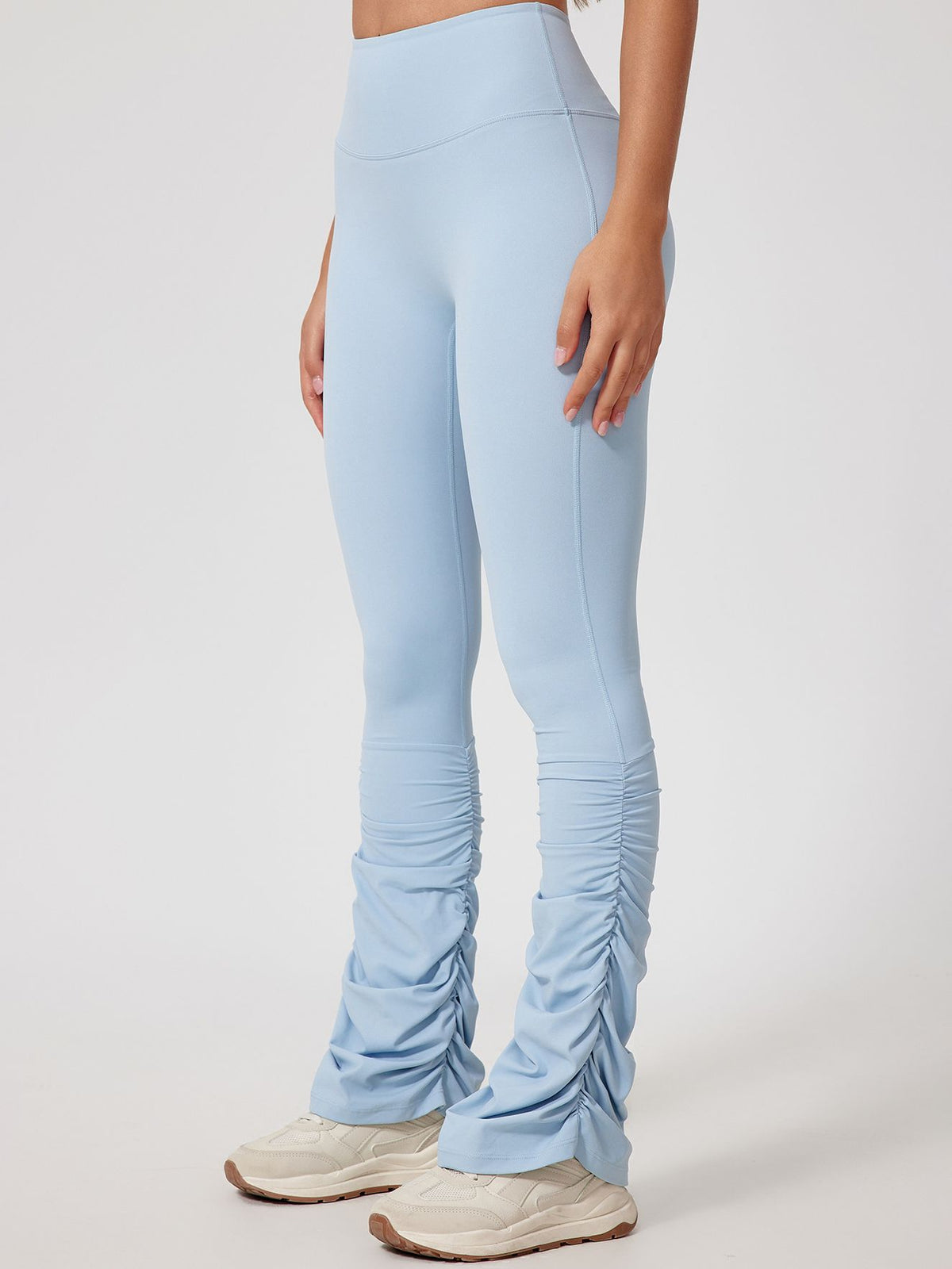 Solid Color Flare Folds High-rise Leggings