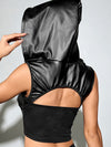 ZASUWA Female Sexy PU Hollow Out Hooded Vests