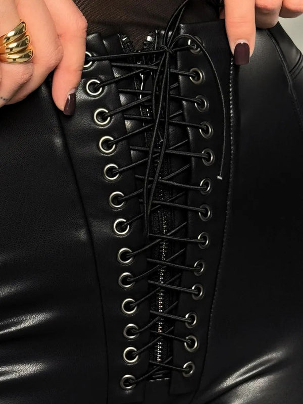 ❤Sexy Faux Leather Push Up Design Lace-up Leggings
