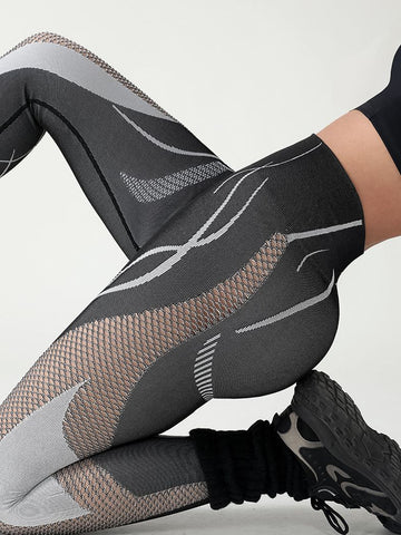 ZASUWA Female Sexy Fishnet Contrast Color Print Leggings