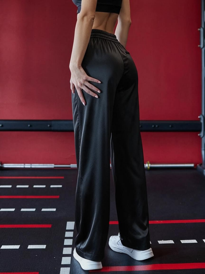 Shiny Satin Wide Leg Drawstring Pants