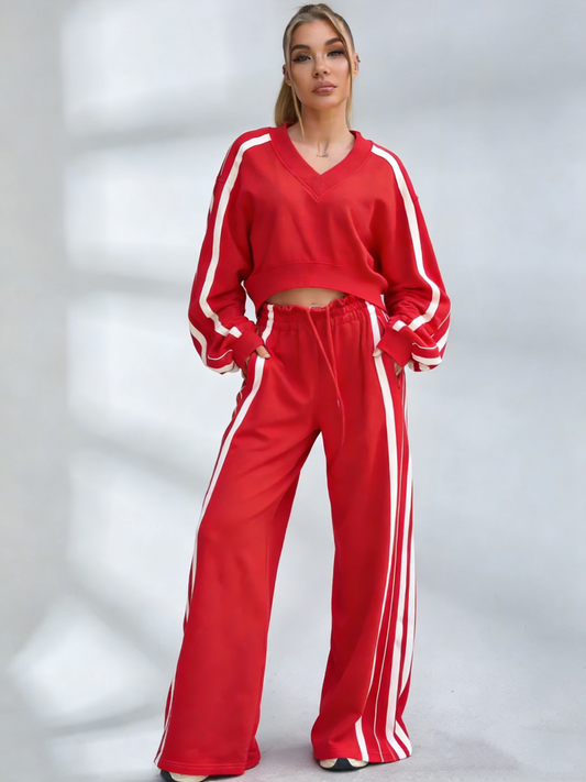 ZASUWA Female Contrast Color Stripes Big Heart Collar Pocket Casual Tracksuit