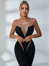 ❤ZASUWA Female Sexy Sheer Mesh Back Deep V Back Scrunch Bum Zipper Jumpsuit