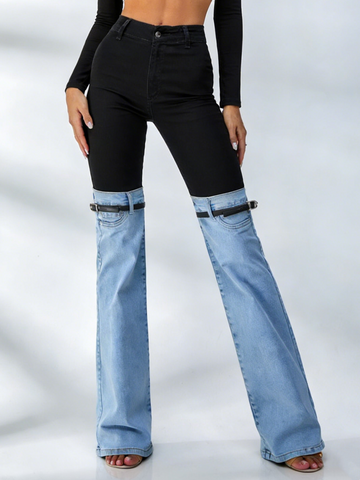 ZASUWA Female Contrast Color Denim Flare Fashion Pants