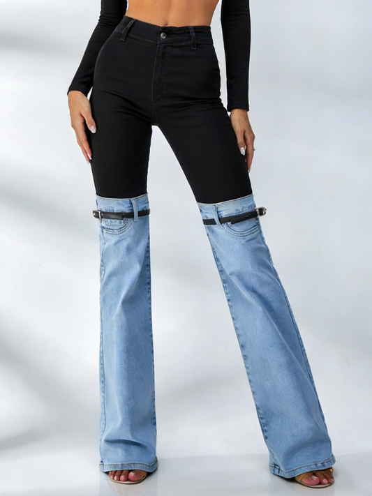 ZASUWA Female Contrast Color Denim Flare Fashion Pants