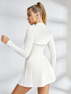 Long-Sleeve Half-Zip Pleated Tennis Dress with Built