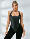 Sexy Faux Leather Backless Jumpsuit