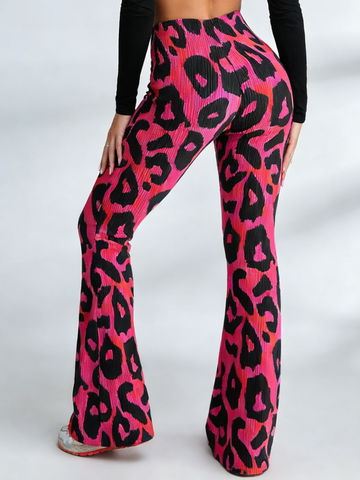 ZASUWA Female V-shaped Waist Contrast Color Leopard Print Flare Leggings