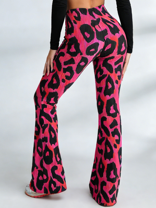 ZASUWA Female V-shaped Waist Contrast Color Leopard Print Flare Leggings