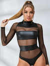 🖤ZASUWA Female Mesh PU Faux Leather Bodysuits