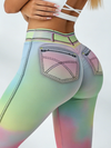 Hot Tie Dye Faux Denim Scrunch Bum Contrast Color Leggings