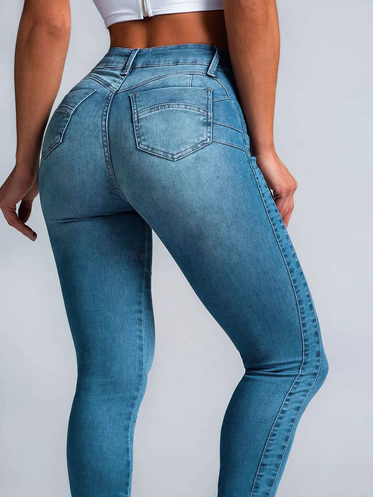 Sexy Denim Elastic Tight Pocket Cargo Leggings