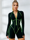 ZASUWA Female Sexy Backless Zipper Contrast Color Stripes Stitch Performance Romper