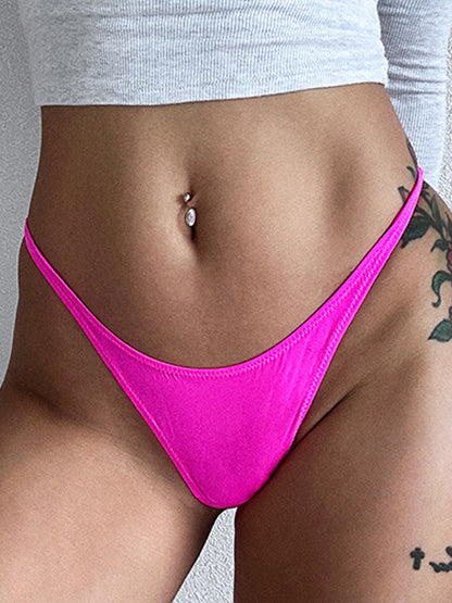 Sexy Silk Solid Color Print T-Back Panties