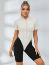 ZASUWA Female Contrast Color Backless Stitch Zipper Short Romper