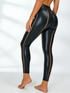 🖤ZASUWA Female Faux Leather Mesh Stripes Leggings
