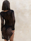 ZASUWA Female Sexy Fishnet Hollow Out Long Sleeves Swimwear Cover Dress Without Bikini Set