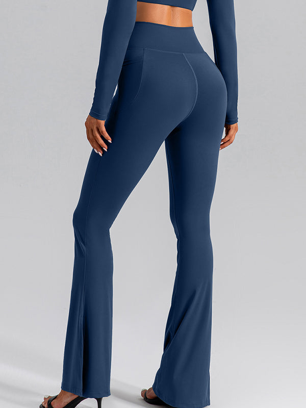 V-förmige Taille Tasche Einfarbig Split High-waisted Schlaghose