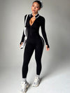 ZASUWA Female Stripe Contrast Color Zipper Stand Up Collar Long Sleeves Jumpsuit