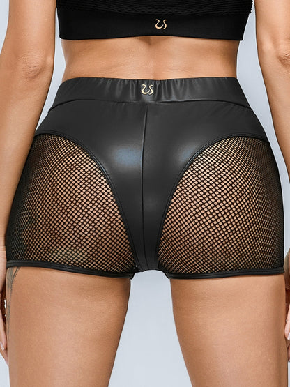 Sexy Faux Leather Fishnet Micro Hot Shorts