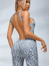🖤ZASUWA Female Sexy Fishnet Snake Print Backless Jumpsuits