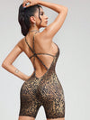 ZASUWA Female Sexy Leopard Print U Collar Backless Romper