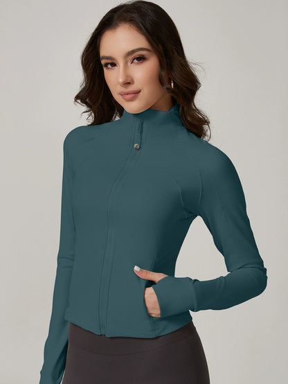 Zipper Stand Up Collar Thumbholes Jackets