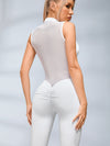 ❤ZASUWA Female Sexy Sheer Mesh Back Deep V Back Scrunch Bum Zipper Jumpsuit