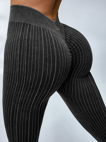 V-shaped Waist Ribbed High-waisted Hip-lift Scrunch Bum Leggings