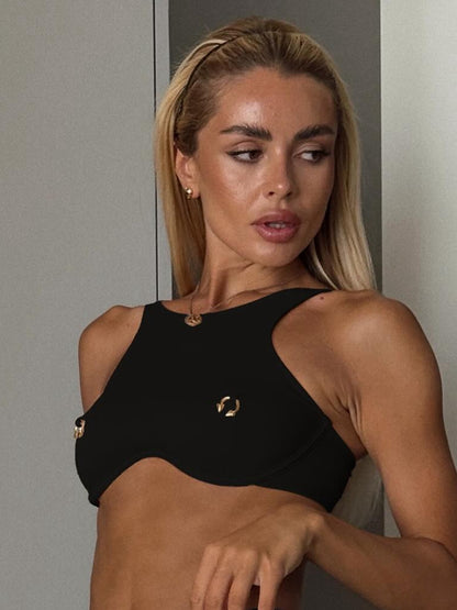 Fashion Perforated Metal Ring-Accent Sports Bras