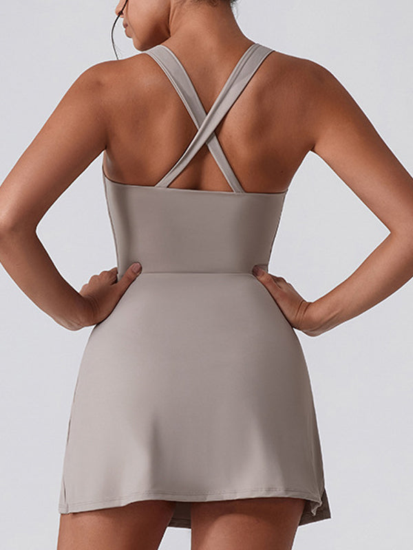 U Collar I-shaped Zipper Cross Back Quick-dry Dress