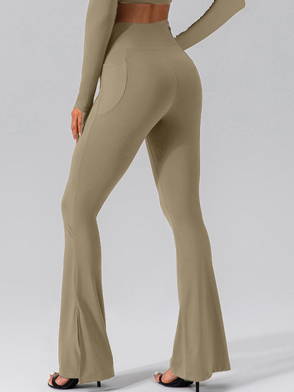 V-förmige Taille Tasche Einfarbig Split High-waisted Schlaghose