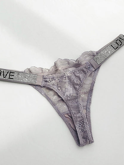 Love Print Lace Dazling Diamond Thong