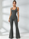 Sexy Leopard Print Hollow Out Cross Back Deep V Back Jumpsuit