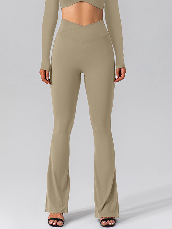 V-förmige Taille Tasche Einfarbig Split High-waisted Schlaghose
