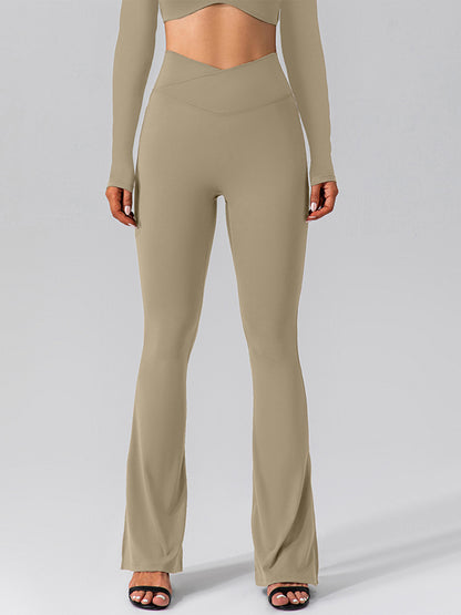 V-förmige Taille Tasche Einfarbig Split High-waisted Schlaghose