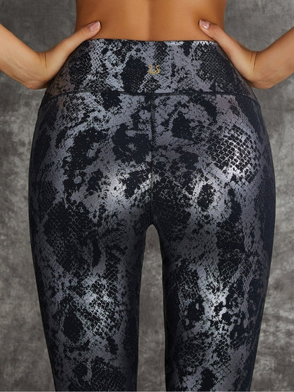 High Waist Bronzed Snakeskin Leggings