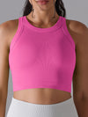 ZASUWA Female Solid Color Ribbed Elastic Tight Round Neck Tank
