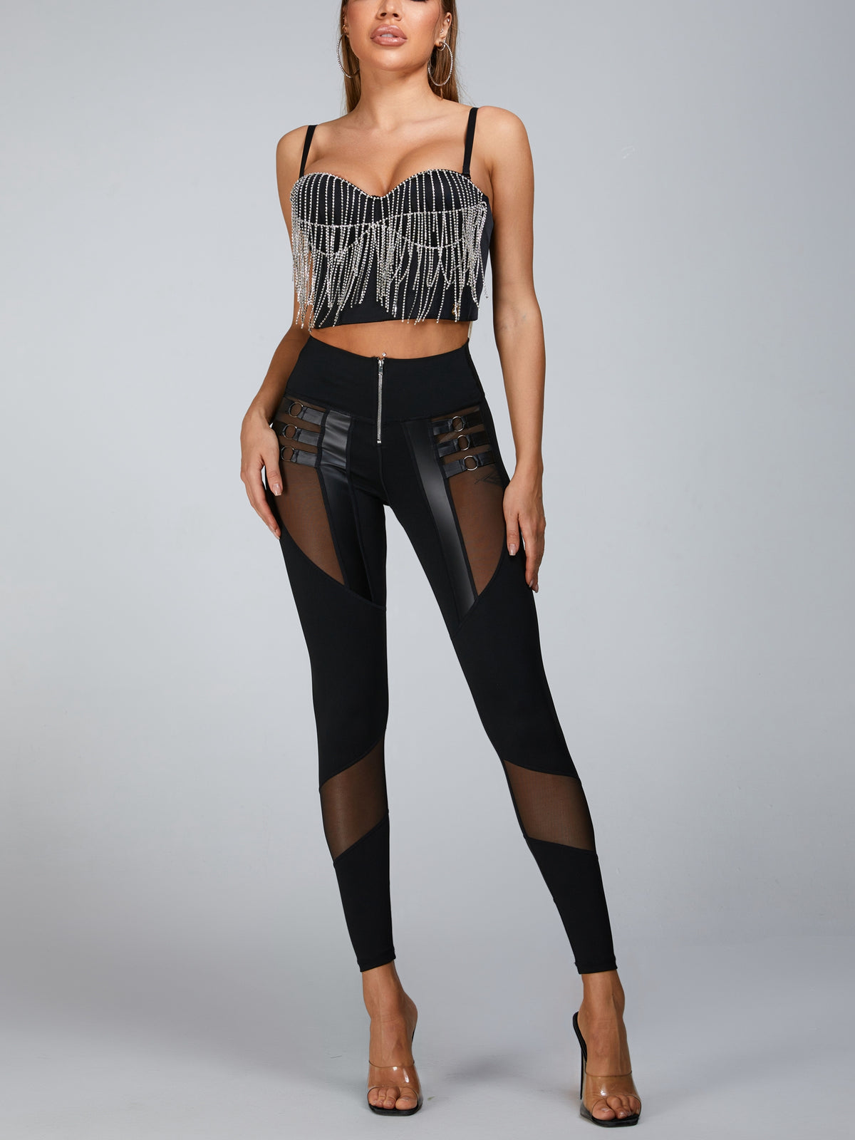 “Stitching Sexy” Cutout Mesh Zipper Leggings