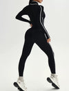 ZASUWA Female Stripe Contrast Color Zipper Stand Up Collar Long Sleeves Jumpsuit