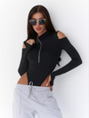 🖤ZASUWA Female Sexy Hollow Out Off Shoulder Zipper Long Sleeve Bodysuit