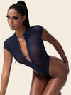 ZASUWA Female Sexy Mesh Metal Buckle Short Bodysuit