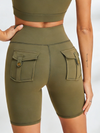 ZASUWA Female Pockets Spandex Gym Booty Cargo Shorts
