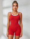 Contrast Color Cross Back Push-Up Romper