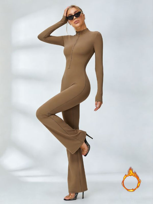 ZASUWA Female Fleece Zipper Flare Jumpsuit