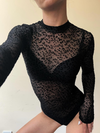 ZASUWA Female Sexy Leopard Print Long-Sleeve Slim-Fit Sheer Bodysuits