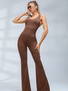 ZASUWA Female Sexy Leopard Print Hollow Out Cross Back Deep V Back Jumpsuit