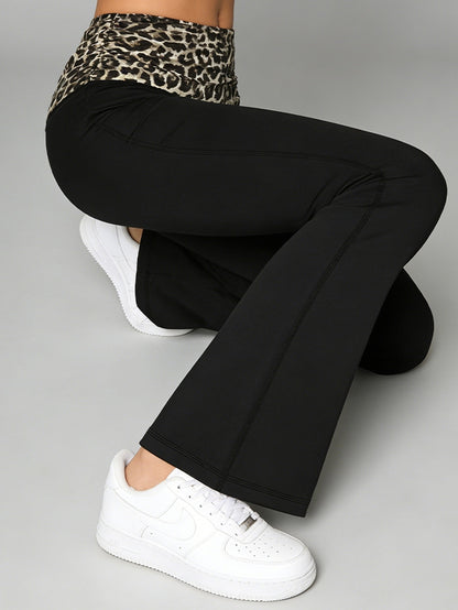 Leopard Print Contrast Color Flare Leggings