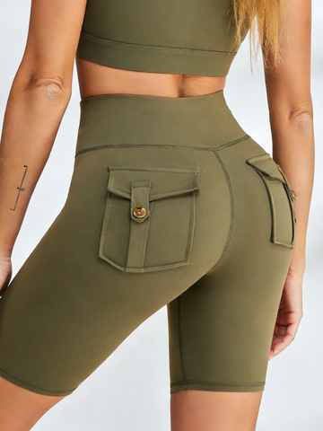 ZASUWA Female Pockets Spandex Gym Booty Cargo Shorts